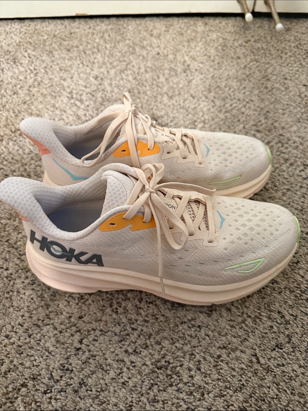 Hoka Women's Athletic Shoes in Light Beige with Pastel Accents